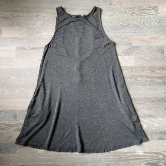 Modcloth Charcoal Heather Tank Sleeveless Jersey Swing Dress Keyhole Tie - Picture 3 of 4